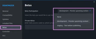 Steam beta downloads are in the development beta